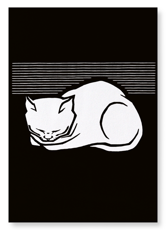 SLEEPING CAT (1917) IN WHITE: Vintage Art Print