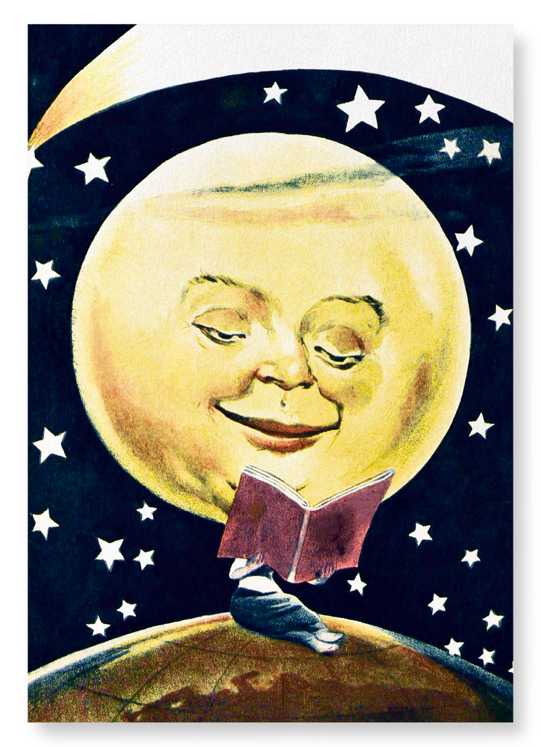 EVEN THE MOON READS: Vintage Art Print