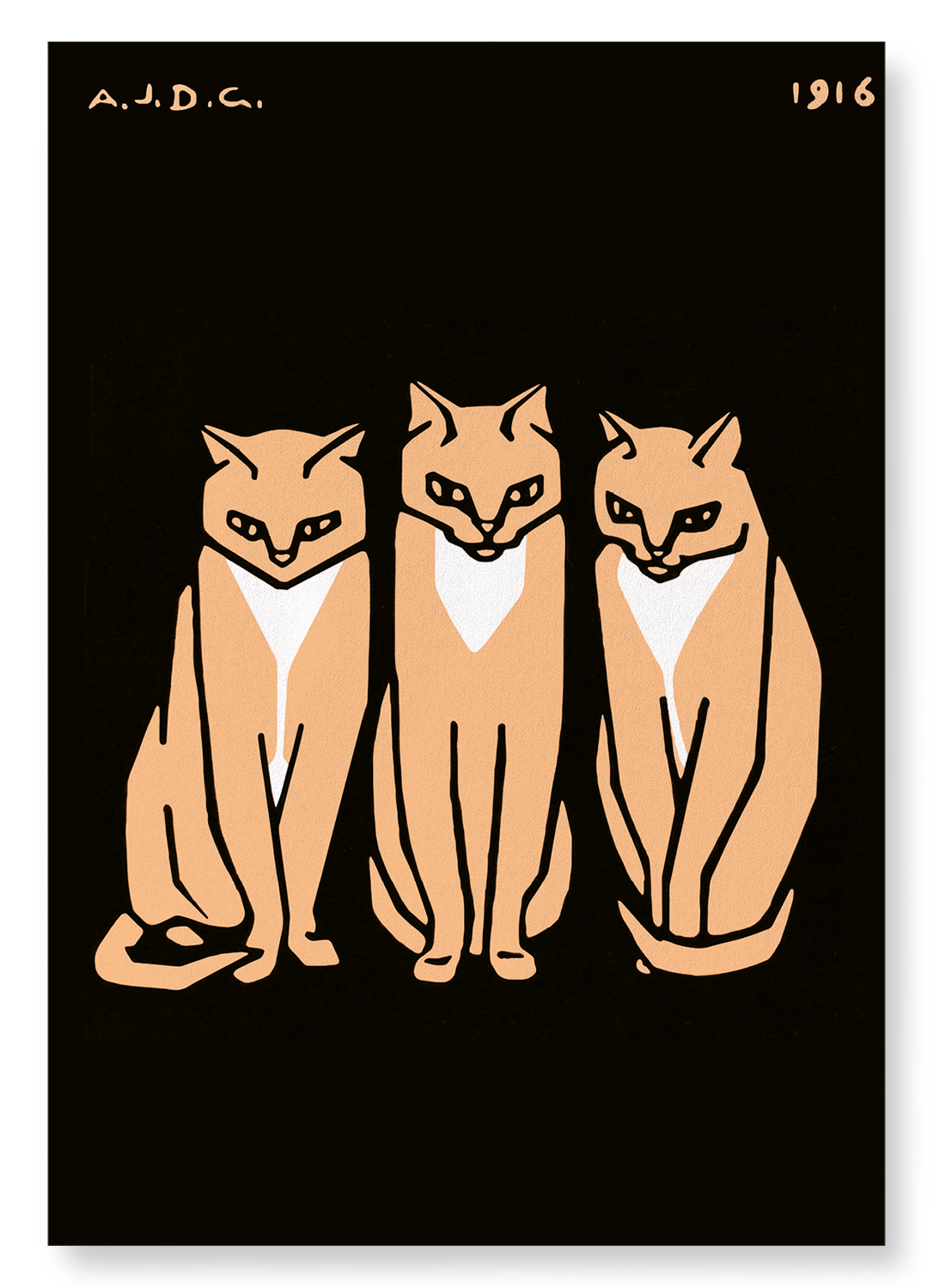 THREE CATS (1916): Vintage Art Print