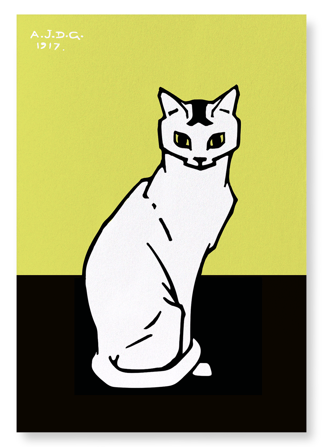 SITTING CAT (1917): Vintage Art Print