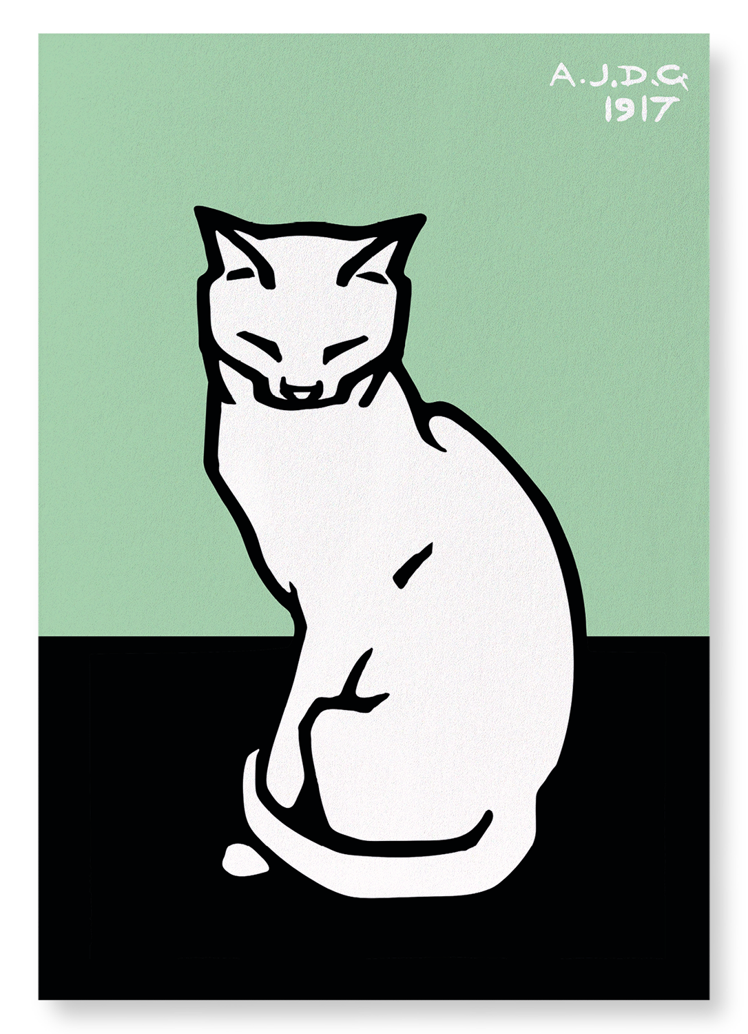 SITTING CAT WITH CLOSED EYES (1917): Vintage Art Print