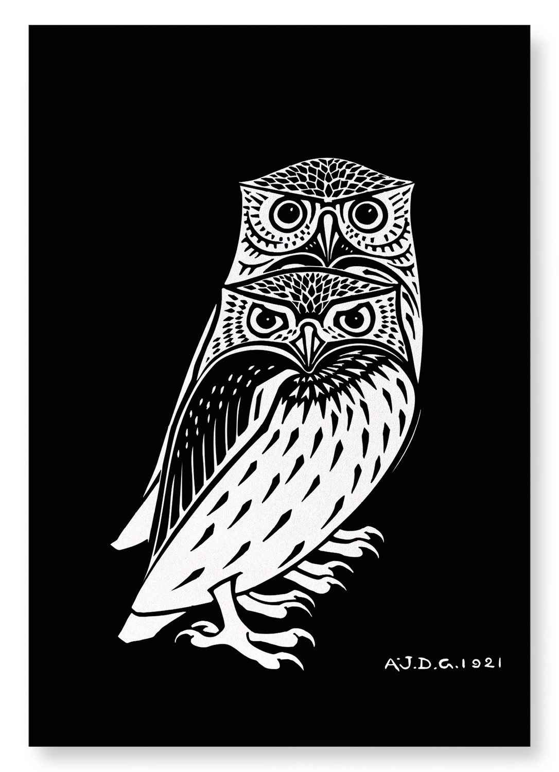 TWO OWLS (1921): Vintage Art Print