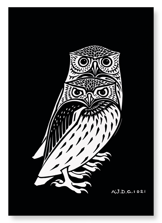TWO OWLS (1921): Vintage Art Print