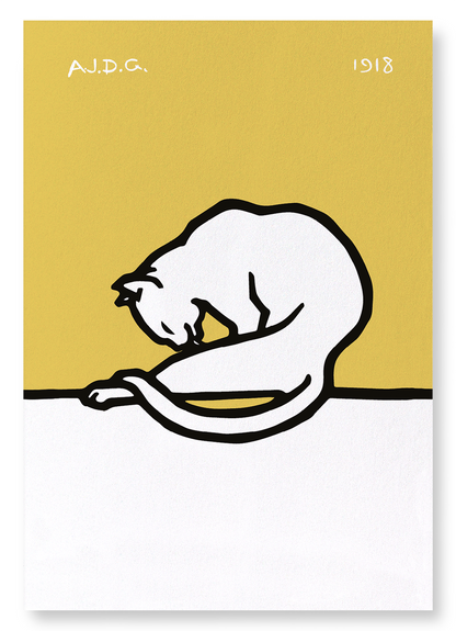 SELF WASHING CAT (1918): Vintage Art Print