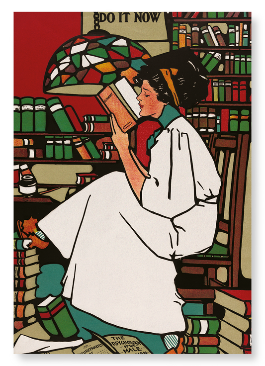 BOOK READING (1909): Vintage Art Print