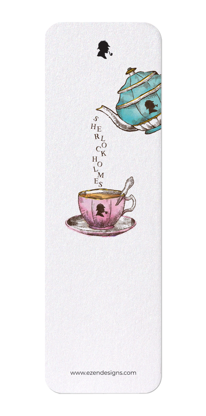 Ezen Designs - Sherlock Holmes pouring tea - Bookmark - Front
