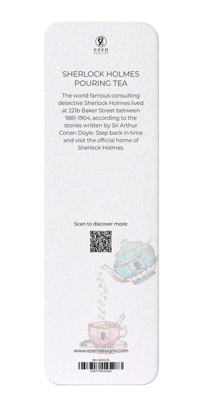 Ezen Designs - Sherlock Holmes pouring tea - Bookmark  - Back