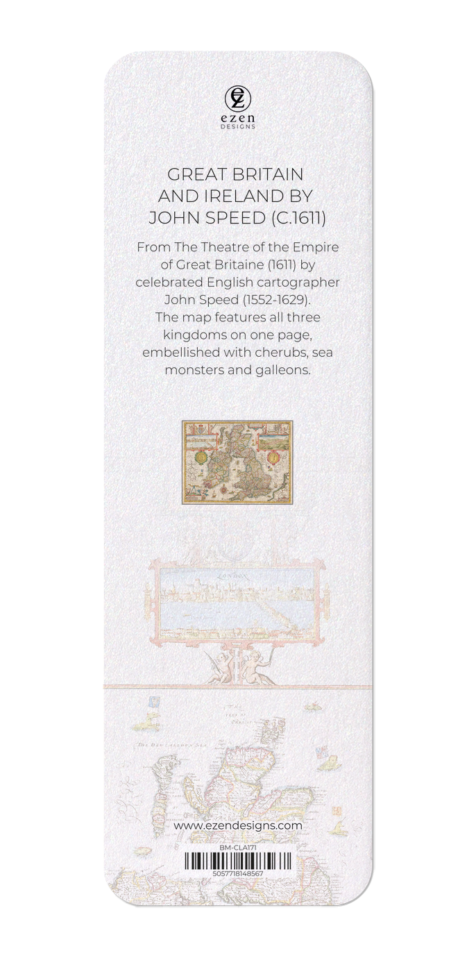 Ezen Designs - Great Britain and Ireland BY JOHN SPEED (C.1611) - Bookmark - Back
