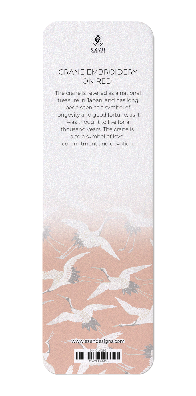 Ezen Designs - Crane embroidery on red - Bookmark - Back