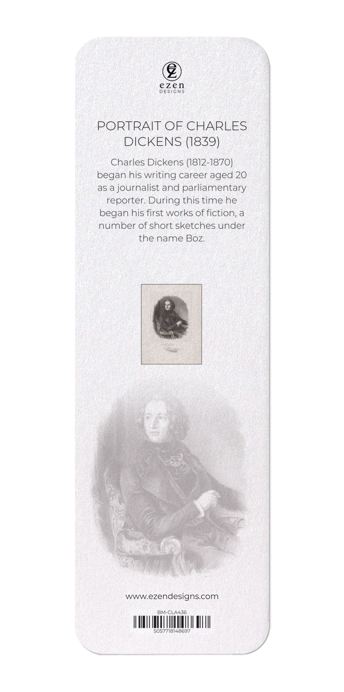 Ezen Designs - Portrait of Charles Dickens (1839) - Bookmark - Back