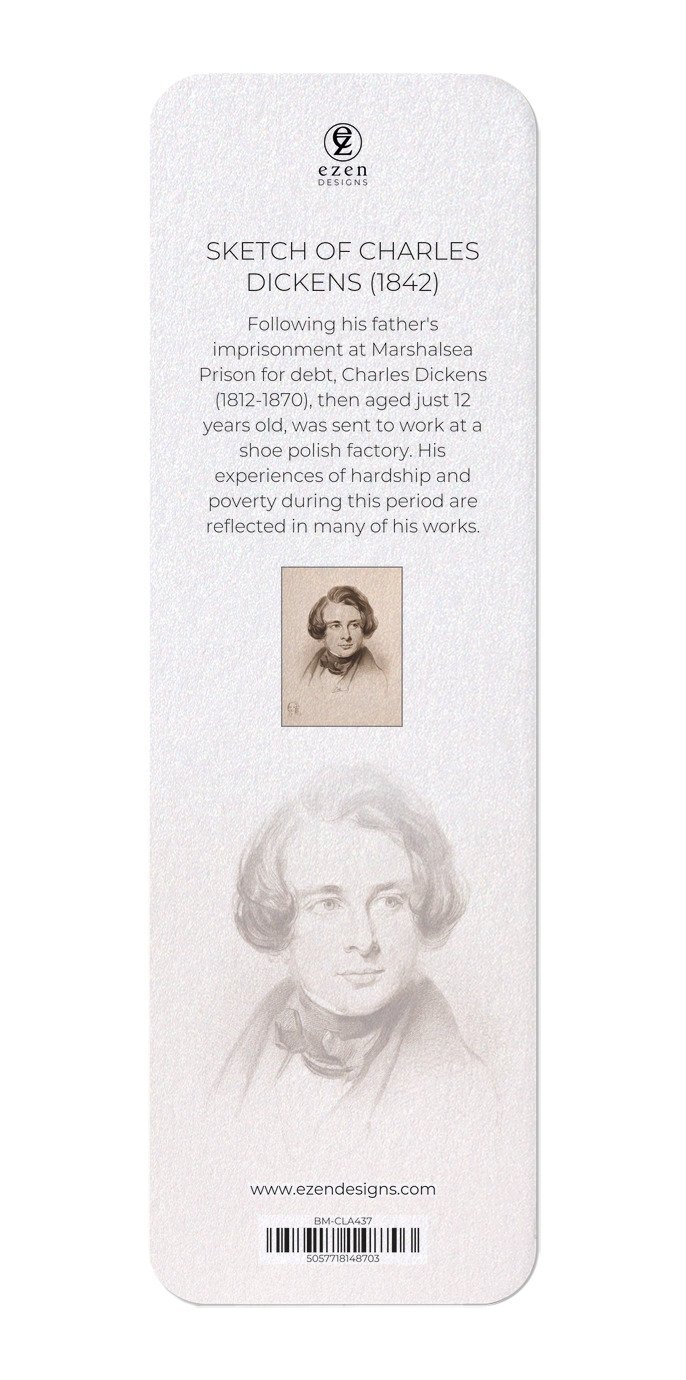 Ezen Designs - Sketch of Charles Dickens (1842) - Bookmark - Back