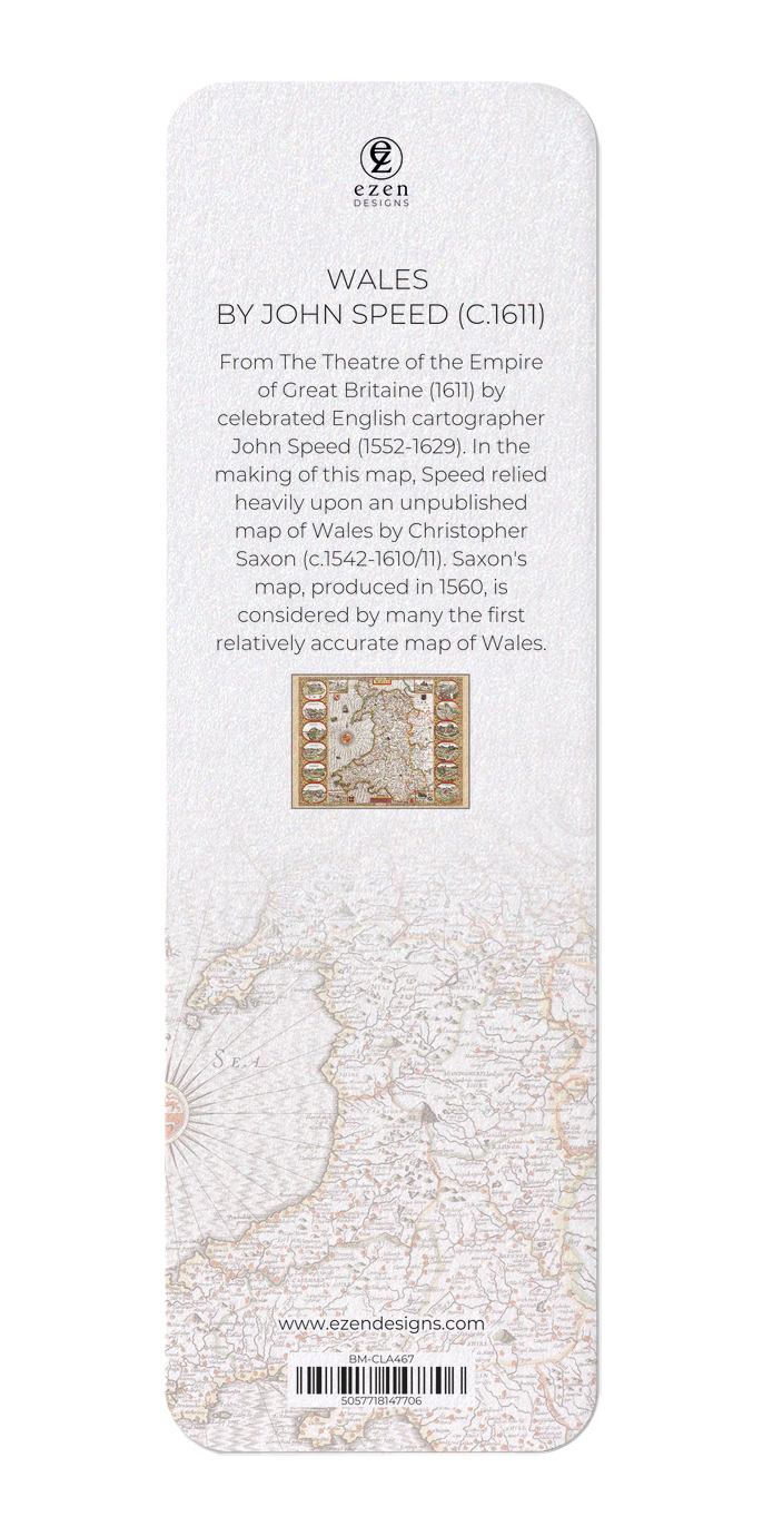 Ezen Designs - Wales by John Speed (C.1611) - Bookmark - Back