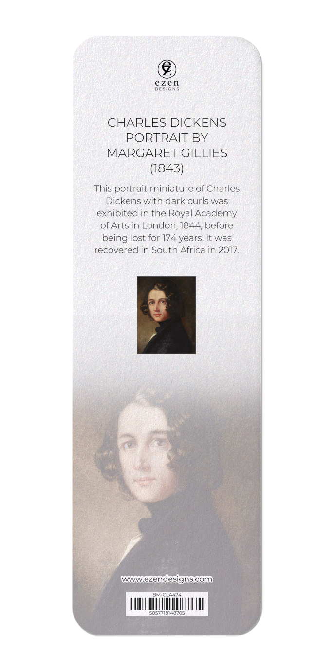 Ezen Designs - Charles Dickens Portrait by Margaret Gillies (1843) - Bookmark - Back