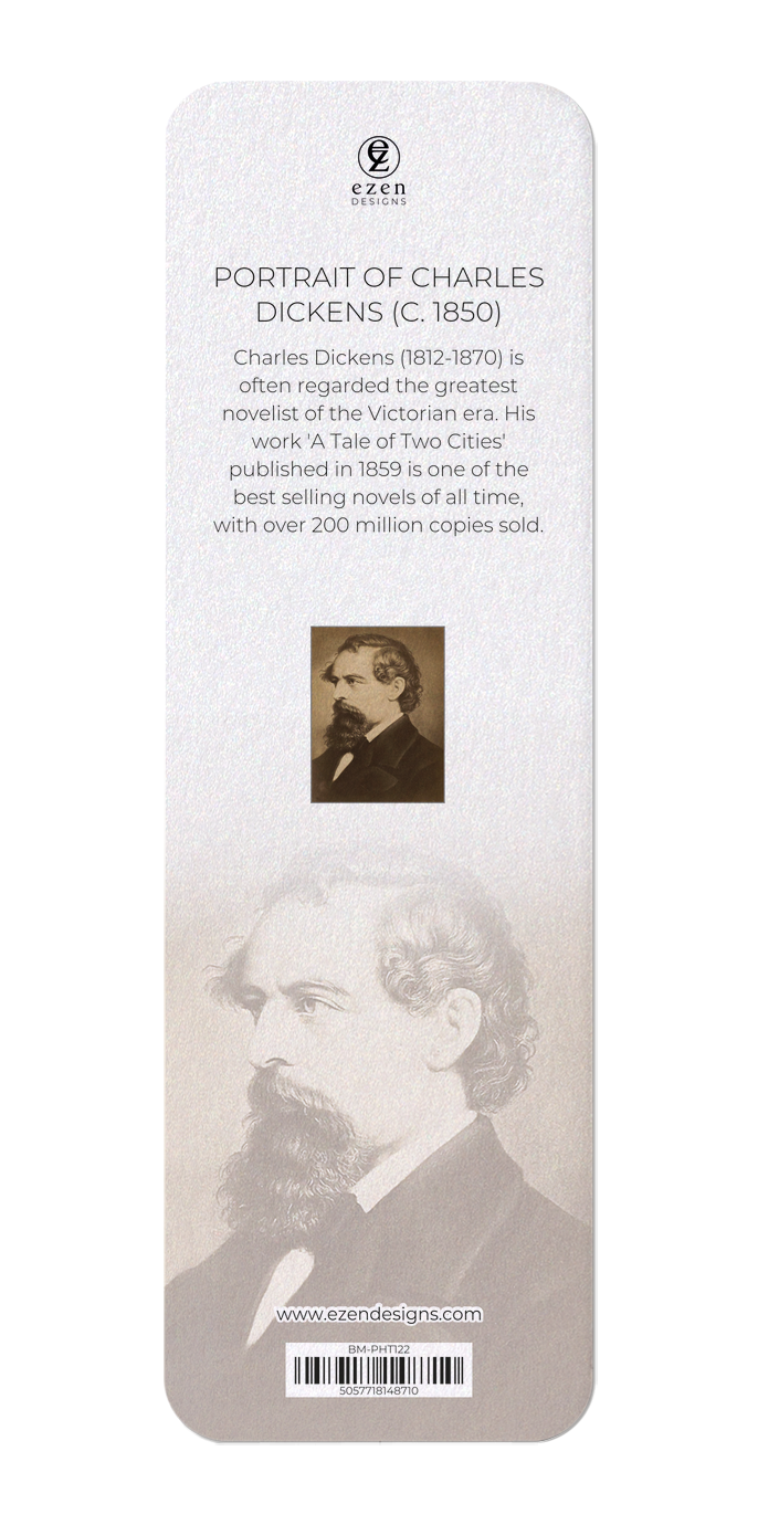 Ezen Designs - Portrait of Charles Dickens (c. 1850) - Bookmark - Back