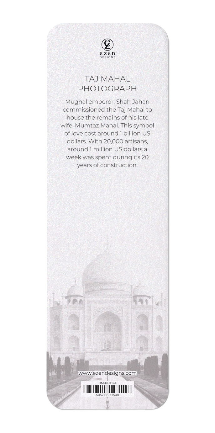 Ezen Designs - Taj Mahal Photograph - Bookmark - Back