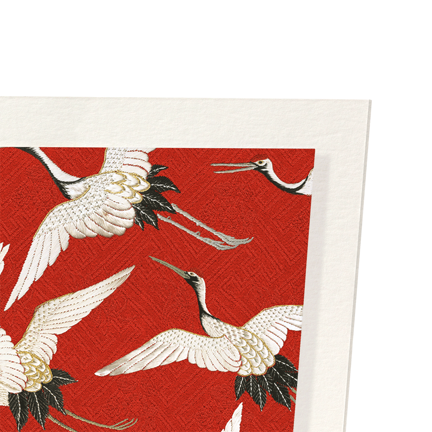 CRANE EMBROIDERY ON RED : Pattern Art Print