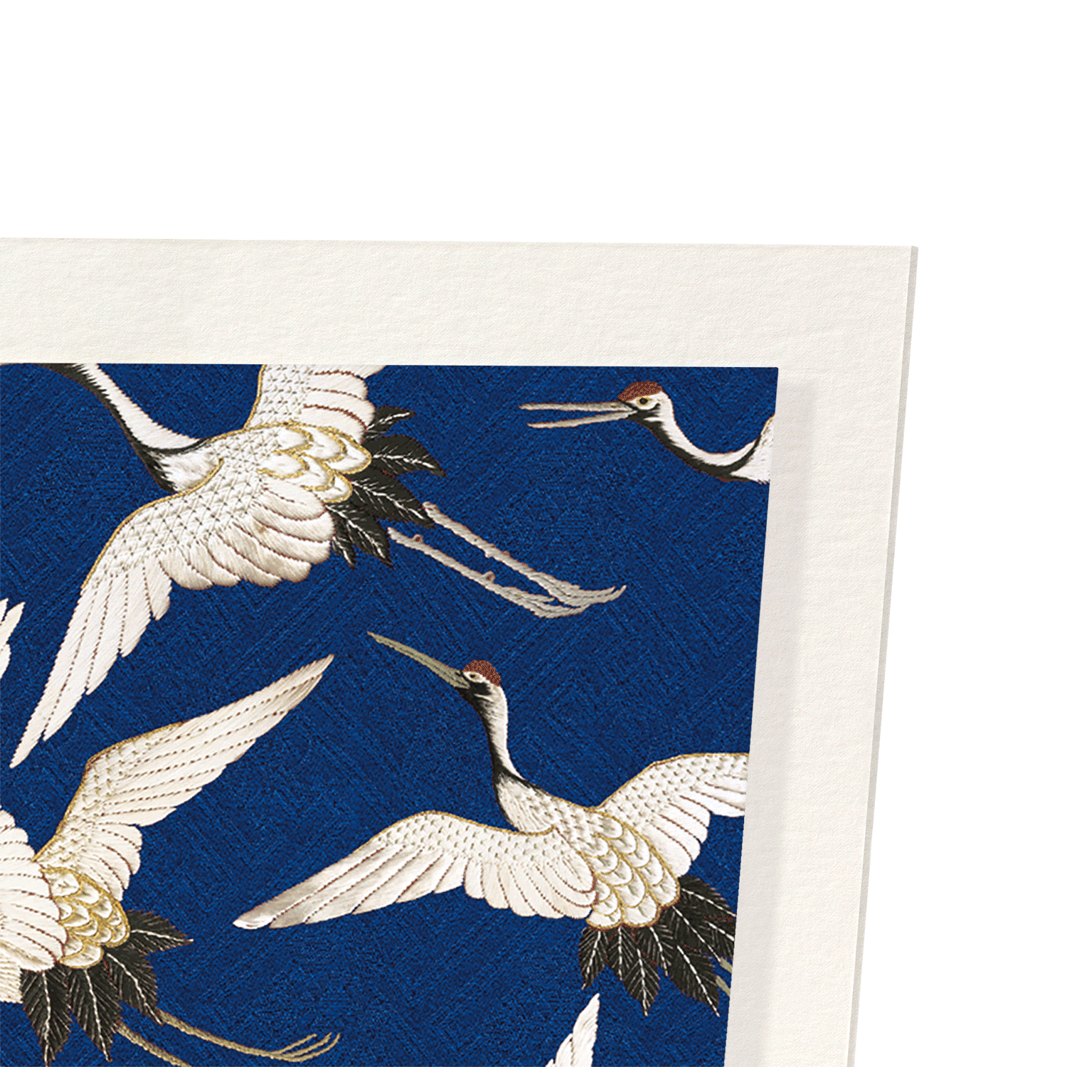 CRANE EMBROIDERY ON BLUE : Pattern Art Print
