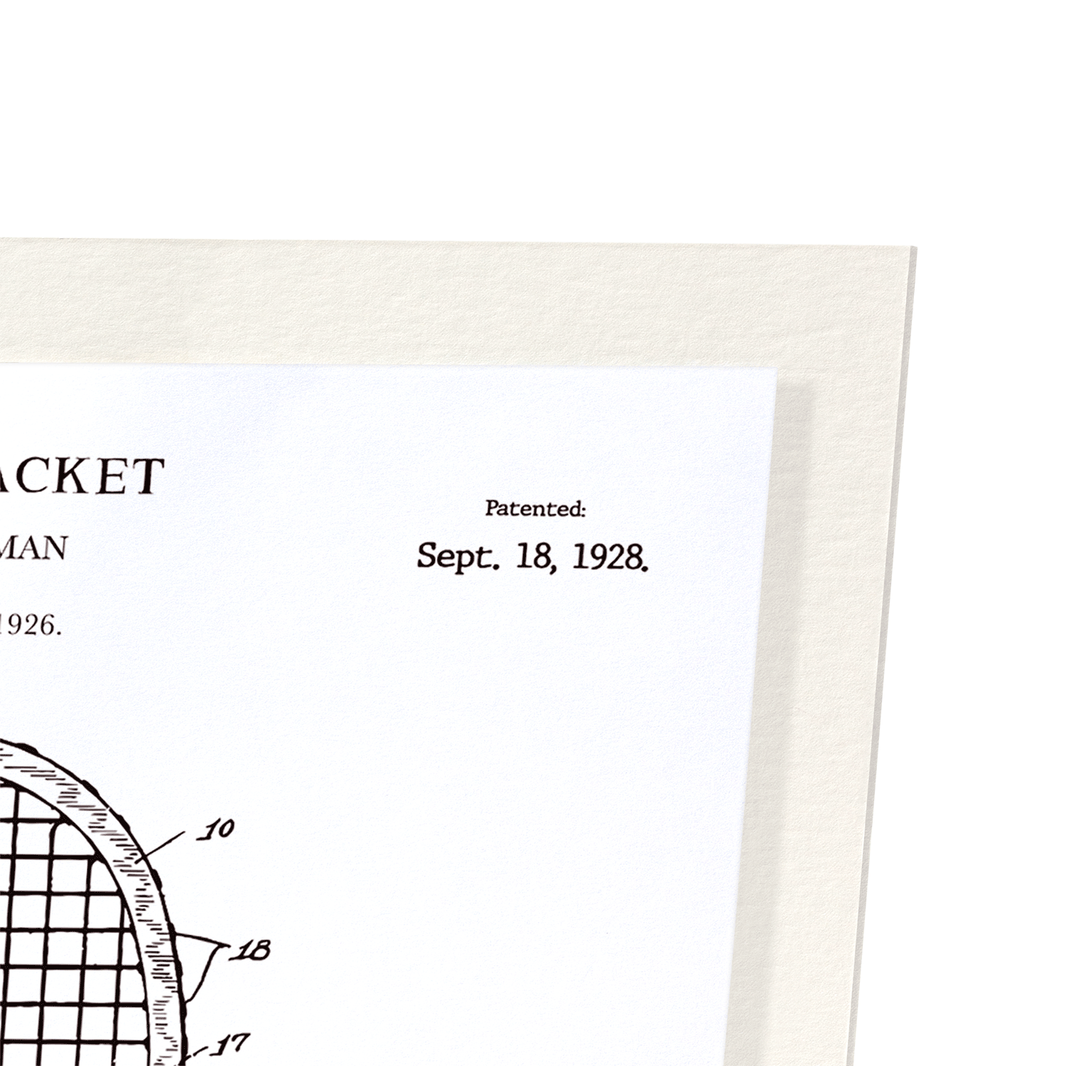 PATENT OF TENNIS RACKET (1928): Patent Art Print