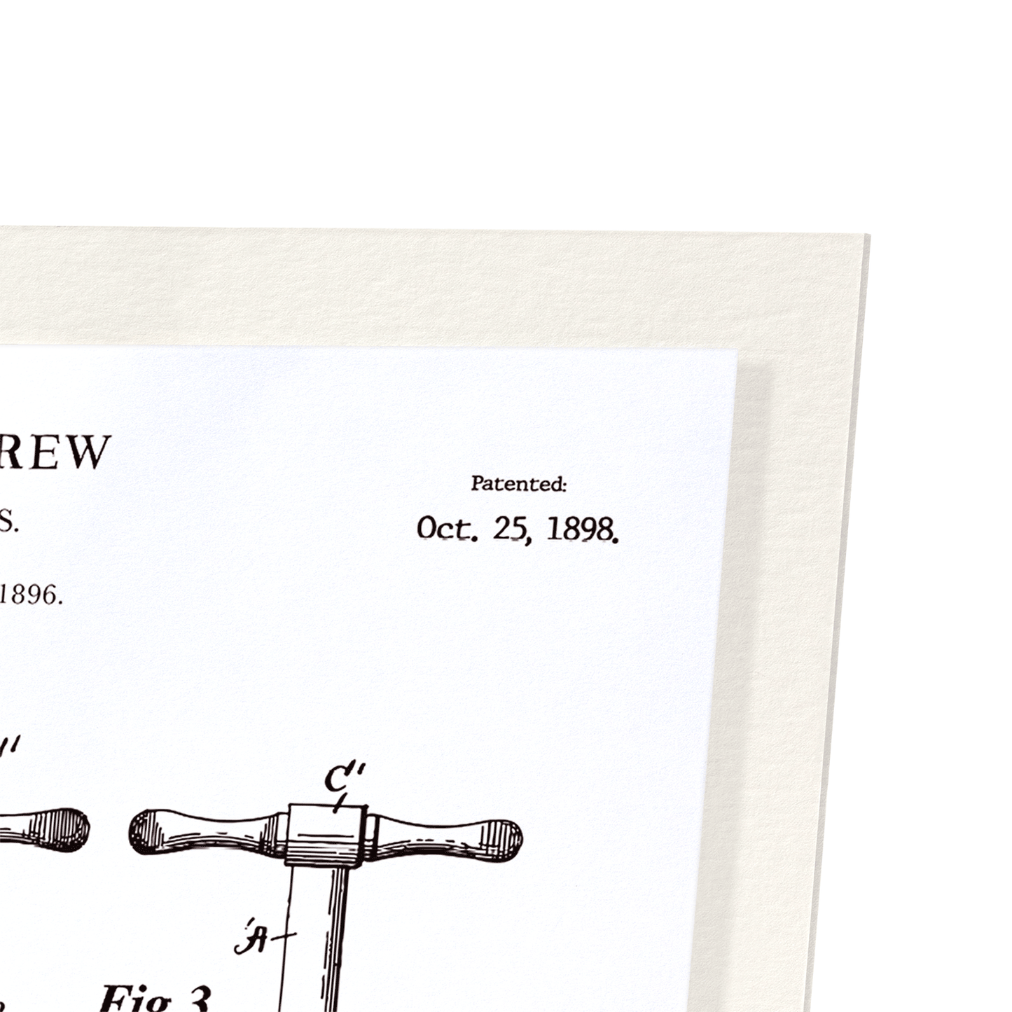 PATENT OF CORKSCREW (1898): Patent Art Print
