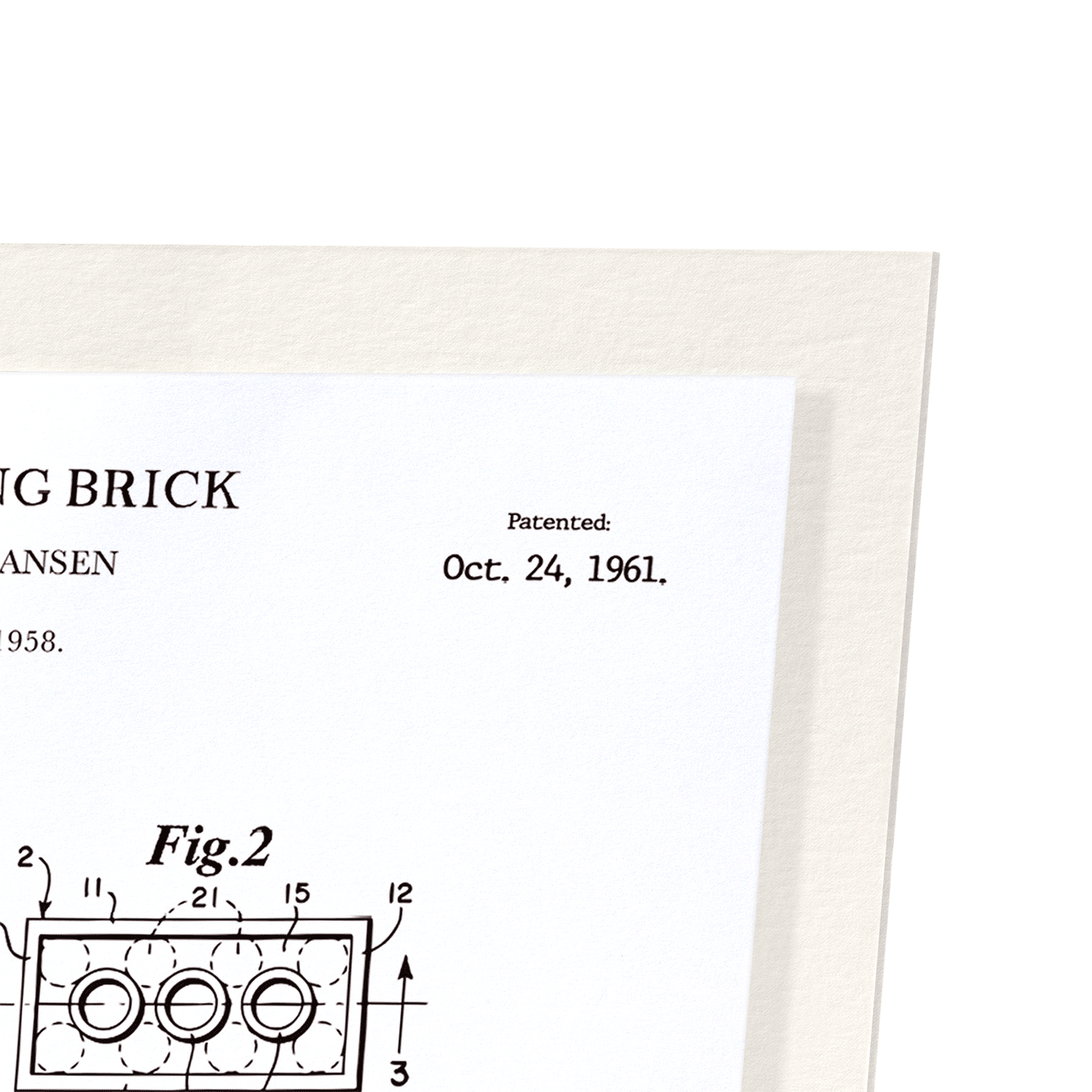 PATENT OF TOY BUILDING BRICK (1961): Patent Art Print