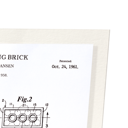 PATENT OF TOY BUILDING BRICK (1961): Patent Art Print
