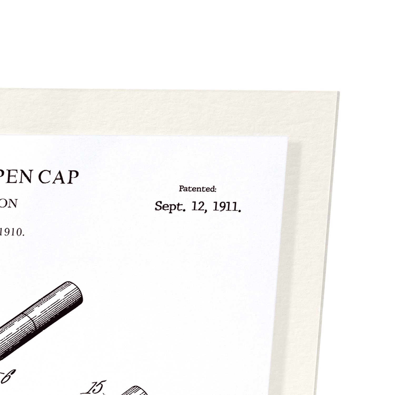 PATENT OF FOUNTAIN PEN CAP (1911): Patent Art Print