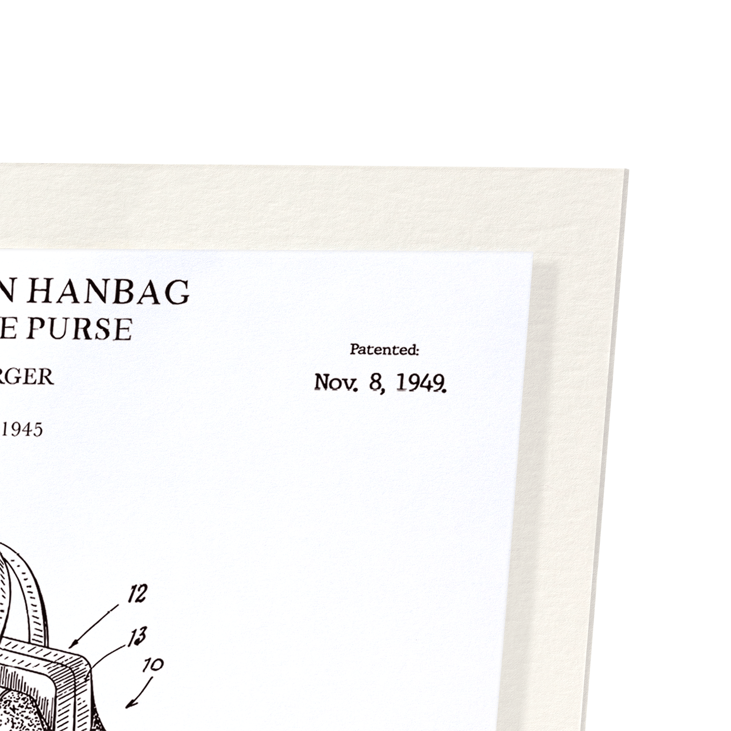 PATENT OF HANDBAG (1949): Patent Art Print