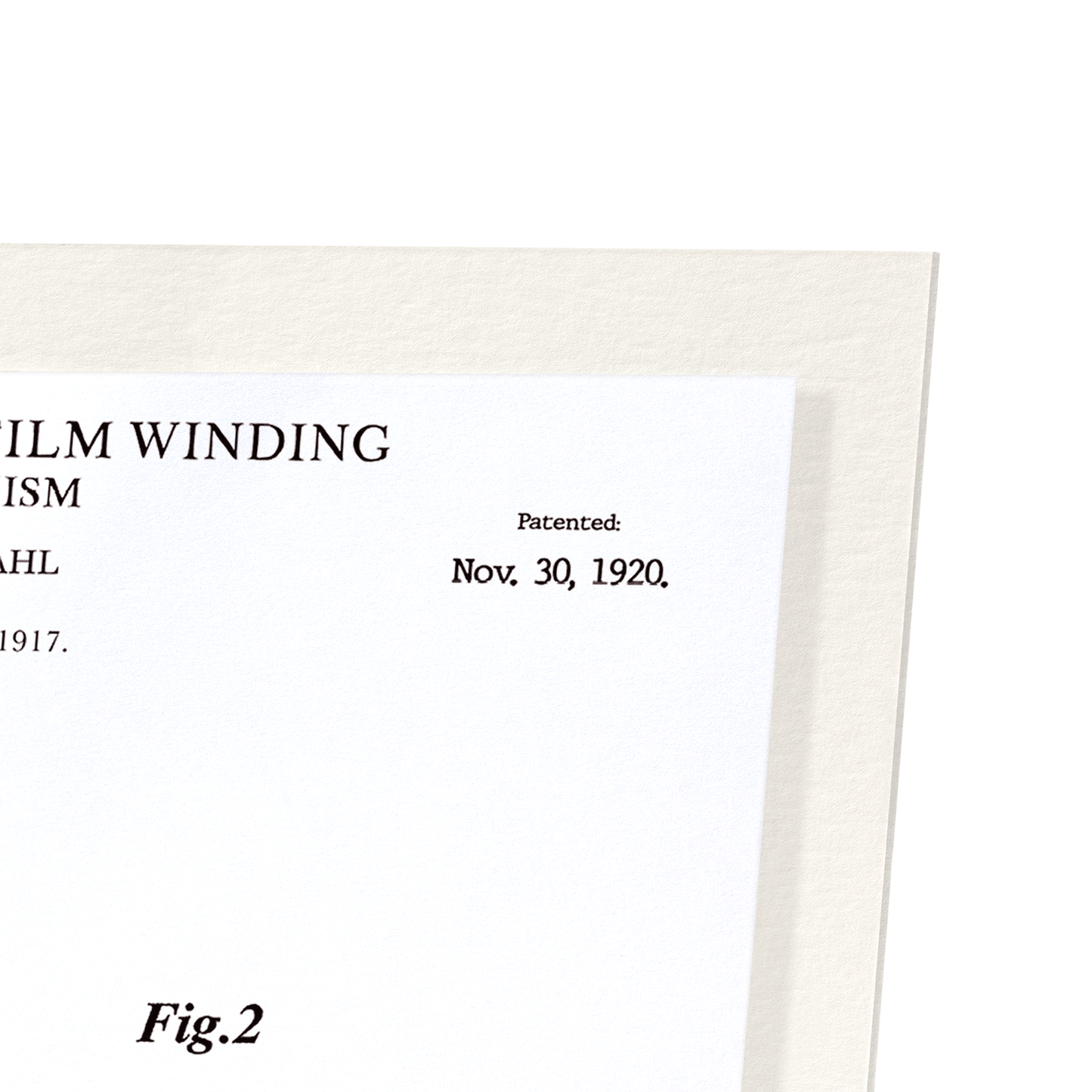 PATENT OF PHOTOGRAPHIC FILM WINDING (1920): Patent Art Print