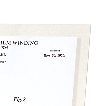 PATENT OF PHOTOGRAPHIC FILM WINDING (1920): Patent Art Print