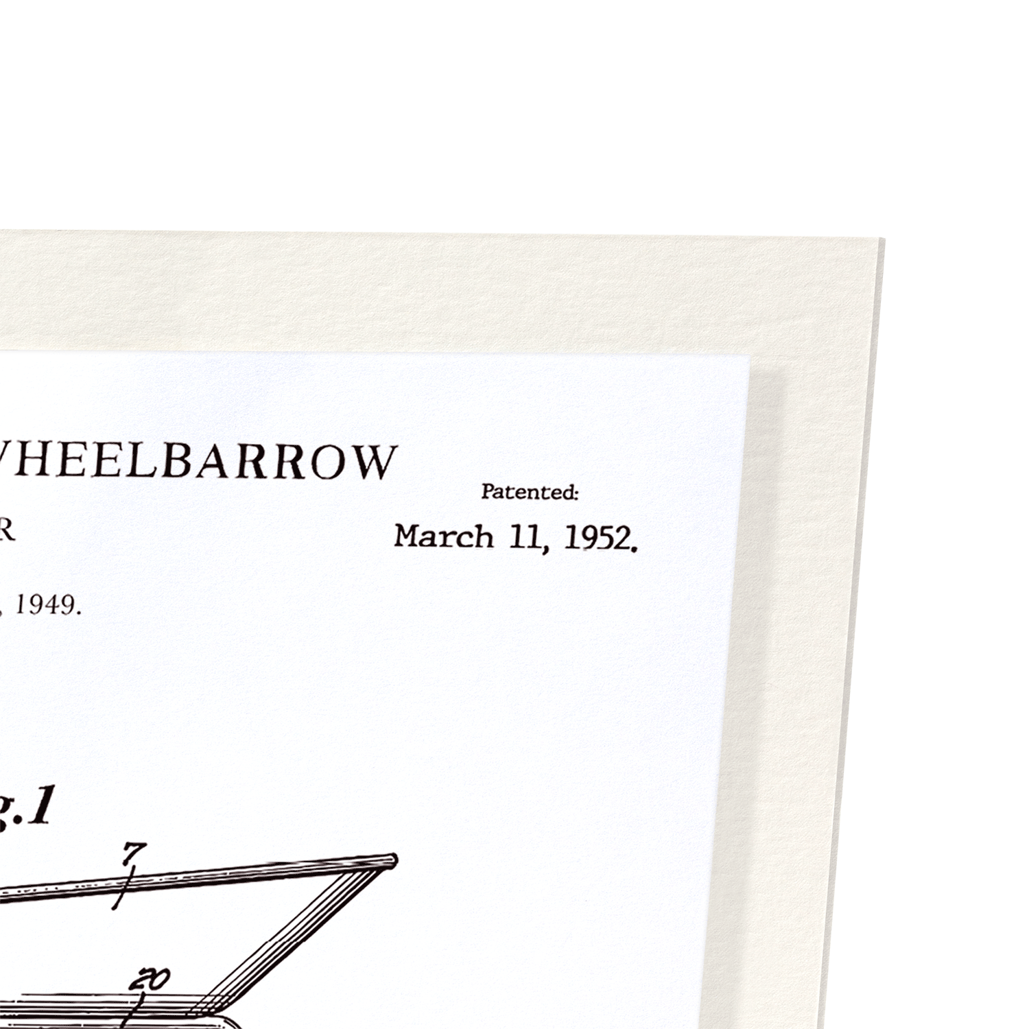 PATENT OF WHEELBARROW (1952): Patent Art Print