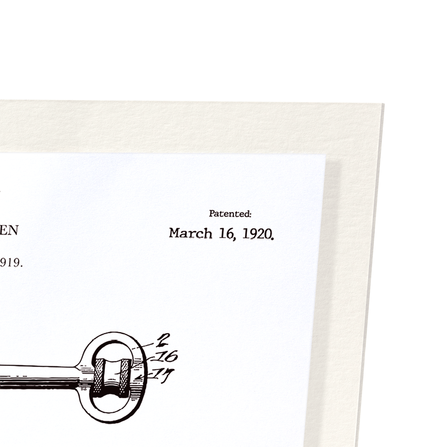 PATENT OF KEY (1920): Patent Art Print