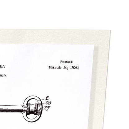 PATENT OF KEY (1920): Patent Art Print
