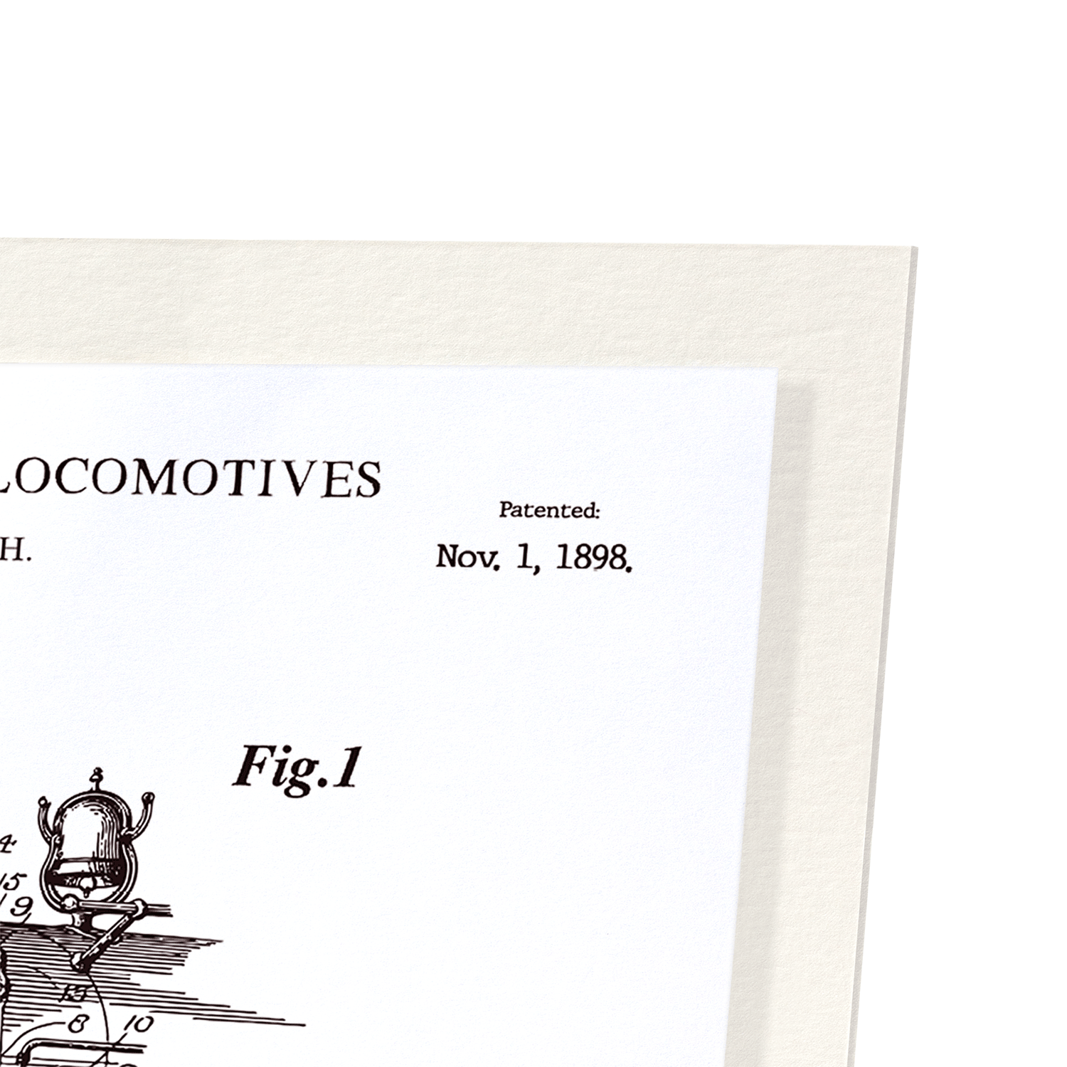 PATENT OF HEADLIGHT FOR LOCOMOTIVES (1898): Patent Art Print