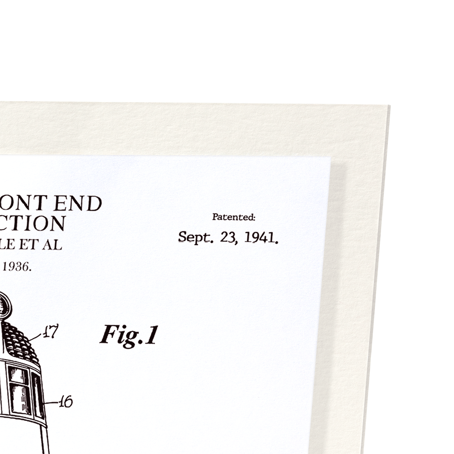 PATENT OF RAIL CAR FRONT END CONSTRUCTION (1941): Patent Art Print
