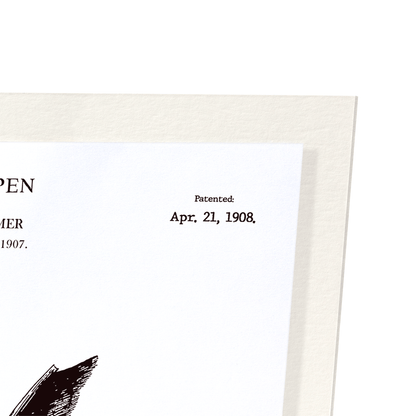 PATENT OF QUILL PEN (1908): Patent Art Print
