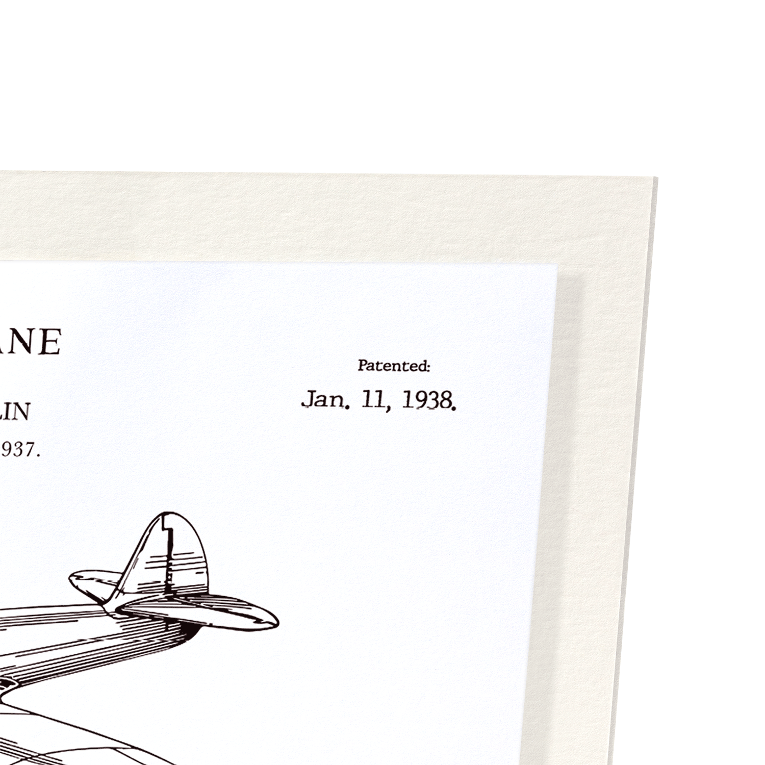PATENT OF AIRPLANE (1938): Patent Art Print
