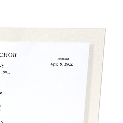 PATENT OF SHIP'S ANCHOR (1902): Patent Art Print