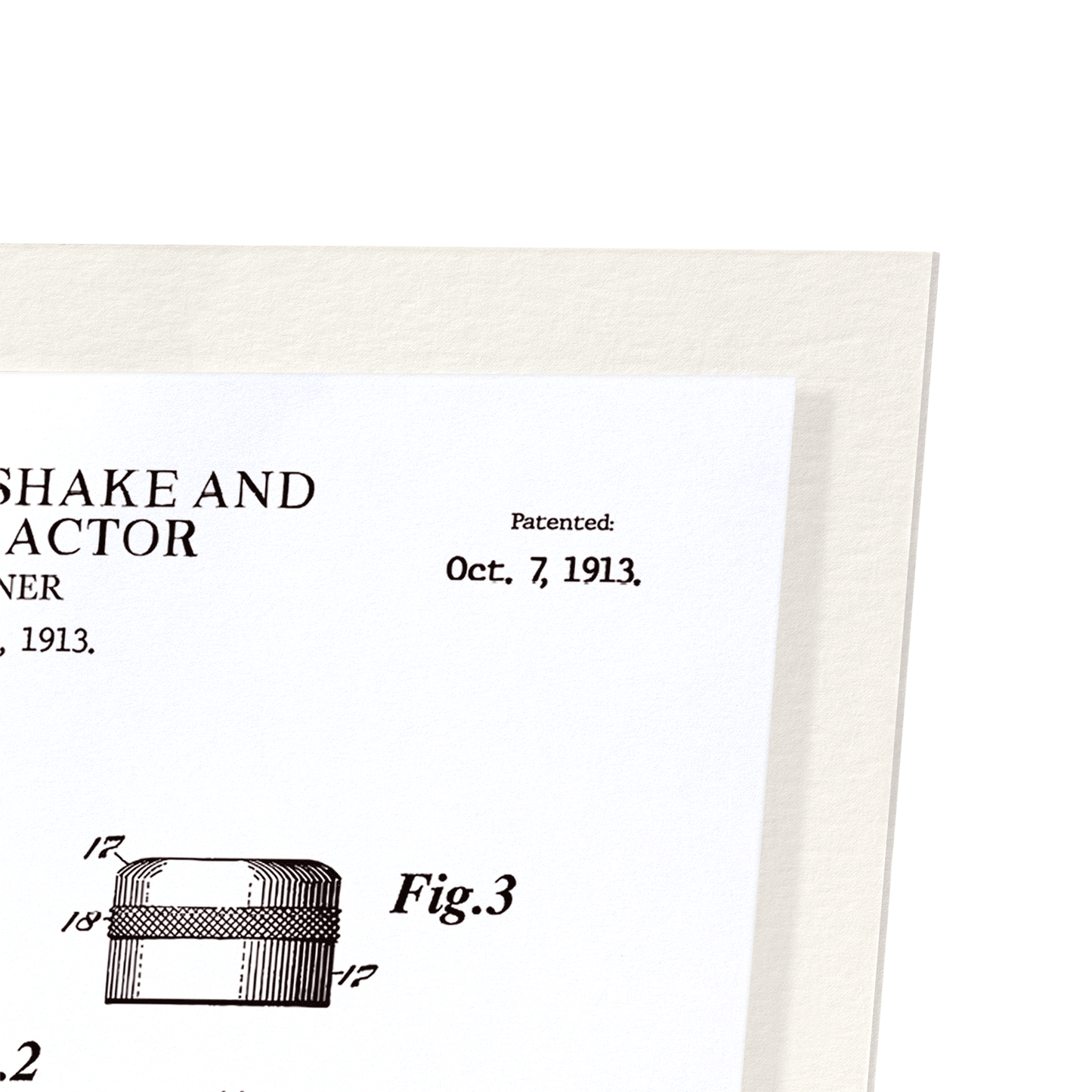 PATENT OF LIQUID MIXER, SHAKE & JUICE EXTRACTOR (1913): Patent Art Print