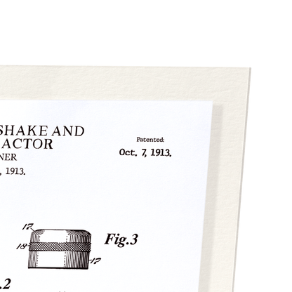PATENT OF LIQUID MIXER, SHAKE & JUICE EXTRACTOR (1913): Patent Art Print
