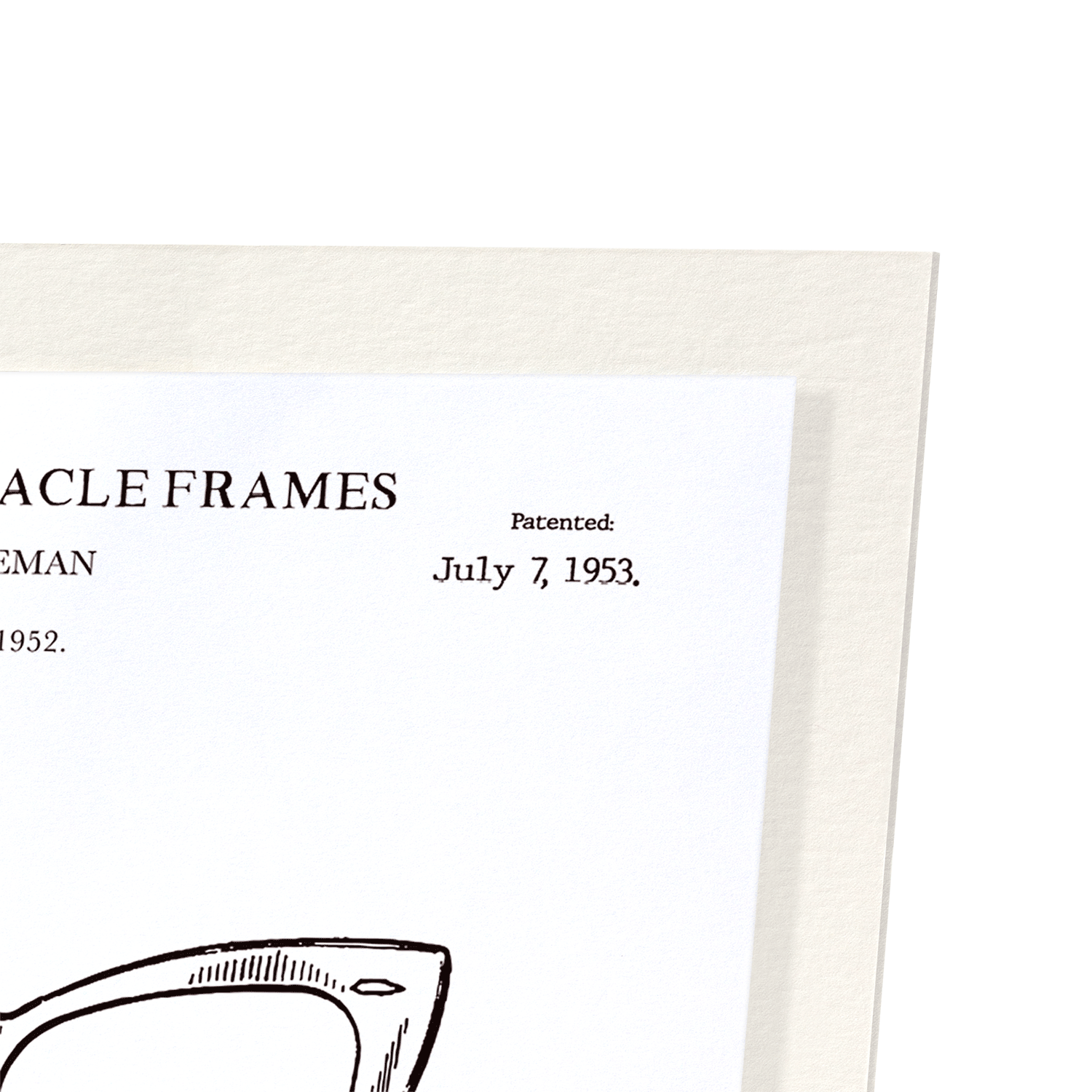 PATENT OF SPECTACLE FRAMES (1953): Patent Art Print